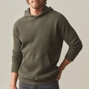 American Giant Summit Hoodie Mens Large Green Cotton Kangaroo Pocket Waffle Knit